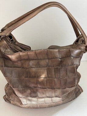 REPTILE's HOUSE Brown Crocodile Print Leather Shoulder Bag: Very Good Condition